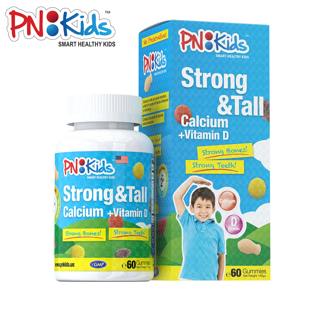 Kẹo Dẻo Bổ Sung Canxi và Vitamin D Strong&Tall PNKIDS Giúp Xương Răng Chắc Khỏe Hỗ Trợ Phát Triển Chiều Cao Cho Bé - Hộp 60 Viên