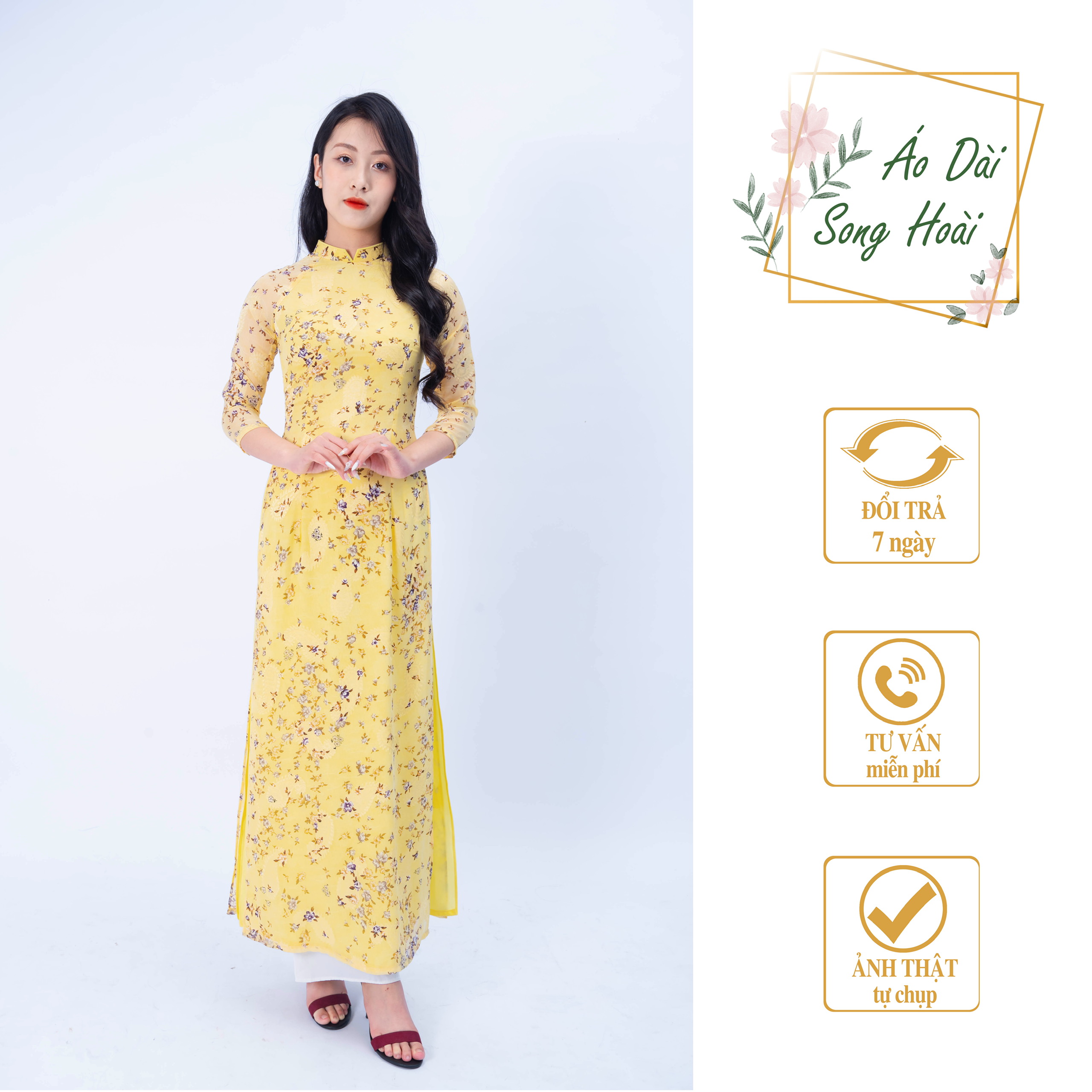 Áo dài truyền thống 4 tà von hoa _ mã sp tt48 _ áo dài song hoài