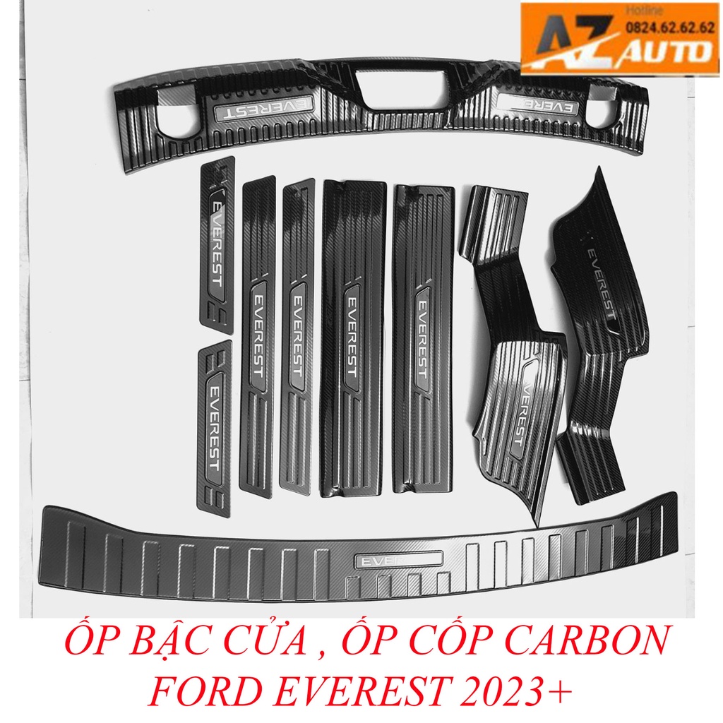 Ốp bậc cửa , ốp nẹp bước chân ,ốp chống trầy cốp ford everest 2022 2023 vân carbon cao cấp
