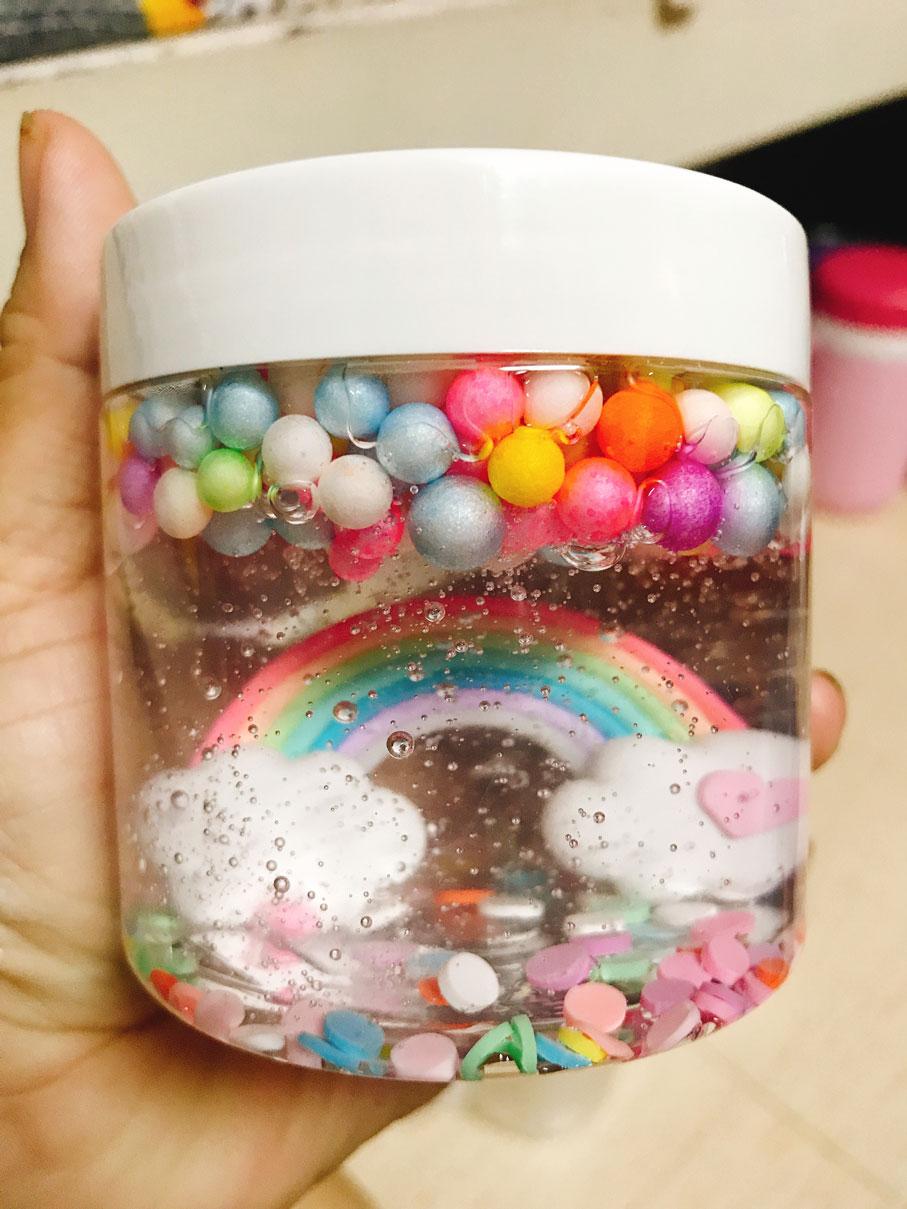 Slime trong charm cầu vồng phối xốp - có giấy kiểm định chất lượng