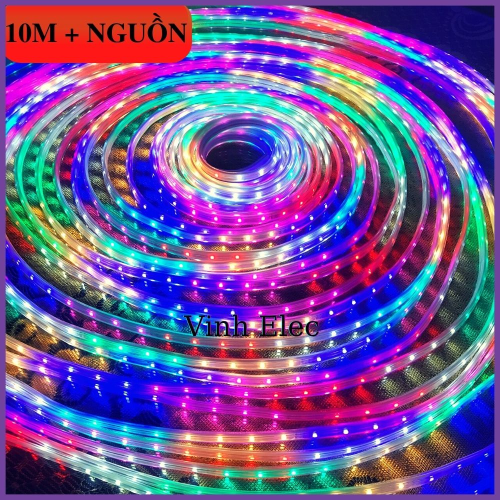 [ FreeShip + tặng nguồn ]Dây đèn led trang trí đuổi 7 màu + Nguồn cắm sẵn cắm điện là sáng dùng trang trí ngoài trời, sân vườn, bếp.