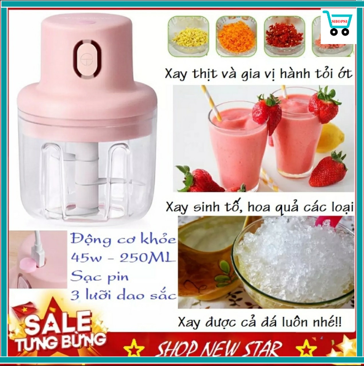 Máy xay tỏi ớt bằng điện mini - Máy xay tỏi ớt - máy xay thịt - tỏi ớt cầm tay - sạc bằng điện - dung tích lớn - nhỏ gọn - dễ dàng sử dụng - xay thức ăn nhanh chóng