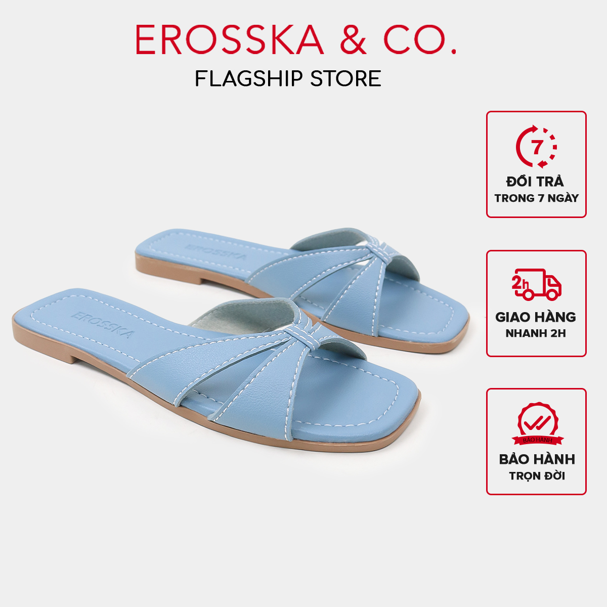 Erosska - Dép nữ thời trang đế phối quai ngang kiểu dáng đơn giản thanh lịch cao 2cm màu xanh - DE083 