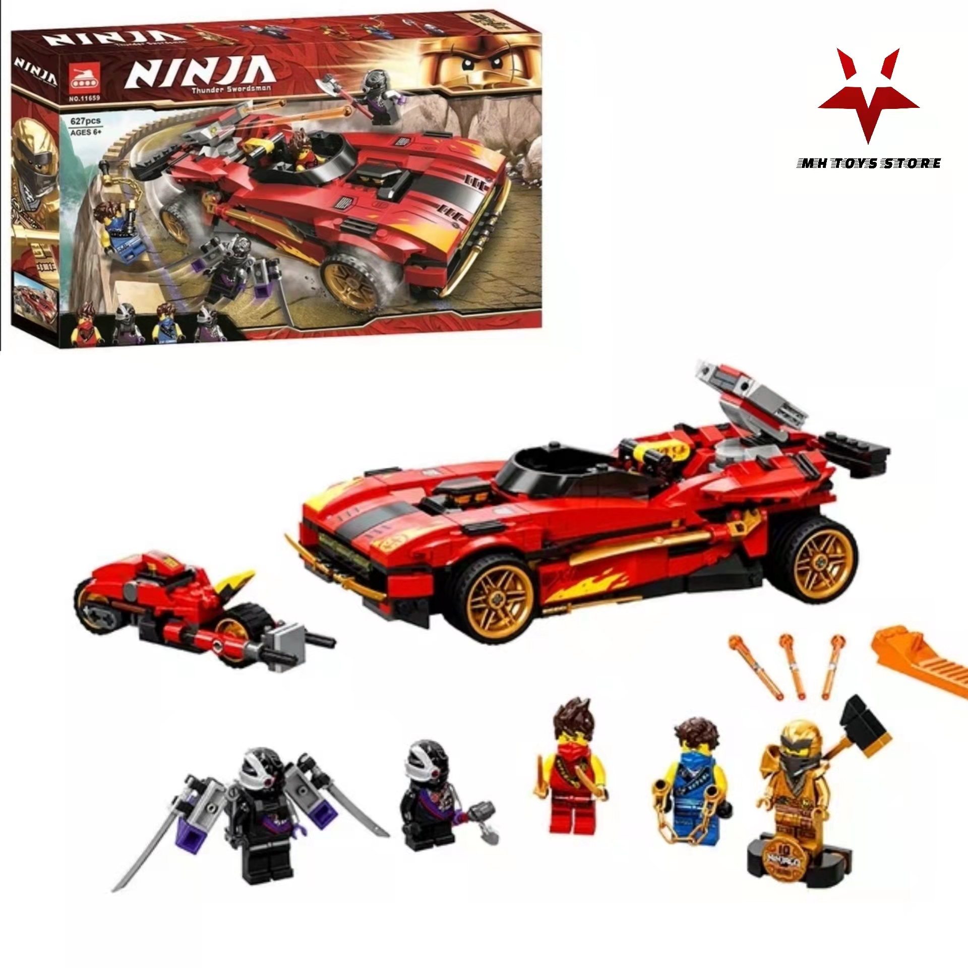 đồ chơi xếp hình lắp ráp ninja 11659 - 627chi tiết - xe hơi chiến đầu của Kai