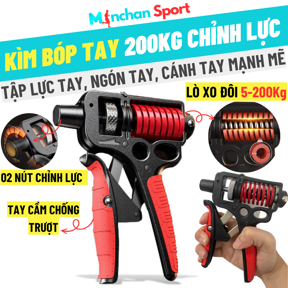 Kìm bóp tay Titan 5-200Kg với lò xo kép, 02 nút chỉnh lực, kìm tập cơ tay, tập cổ tay lực tay mạnh mẽ Minchan Sport