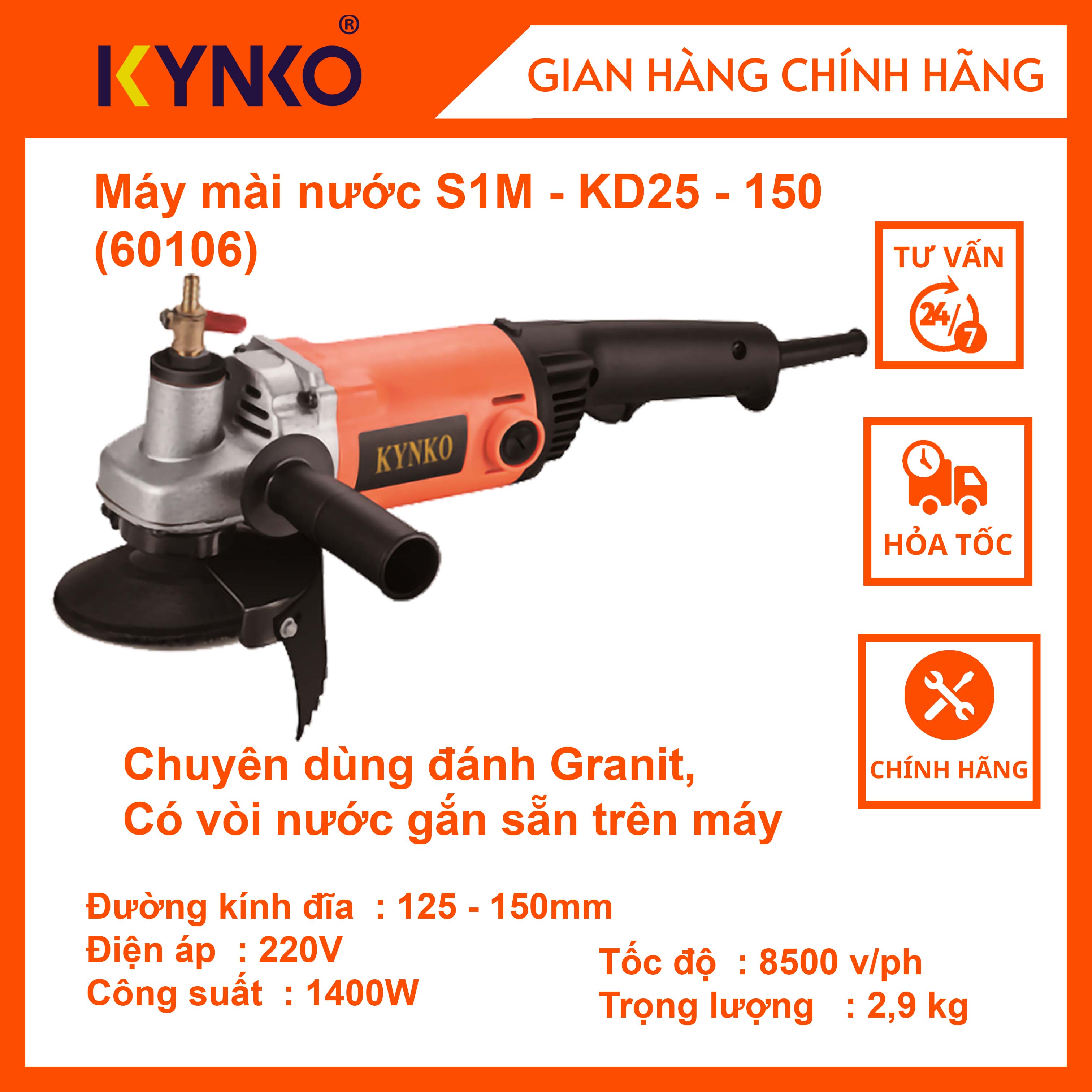 Máy mài góc có vòi nước kynko s1m-kd25-150 #60106 cầm tay chính hãng