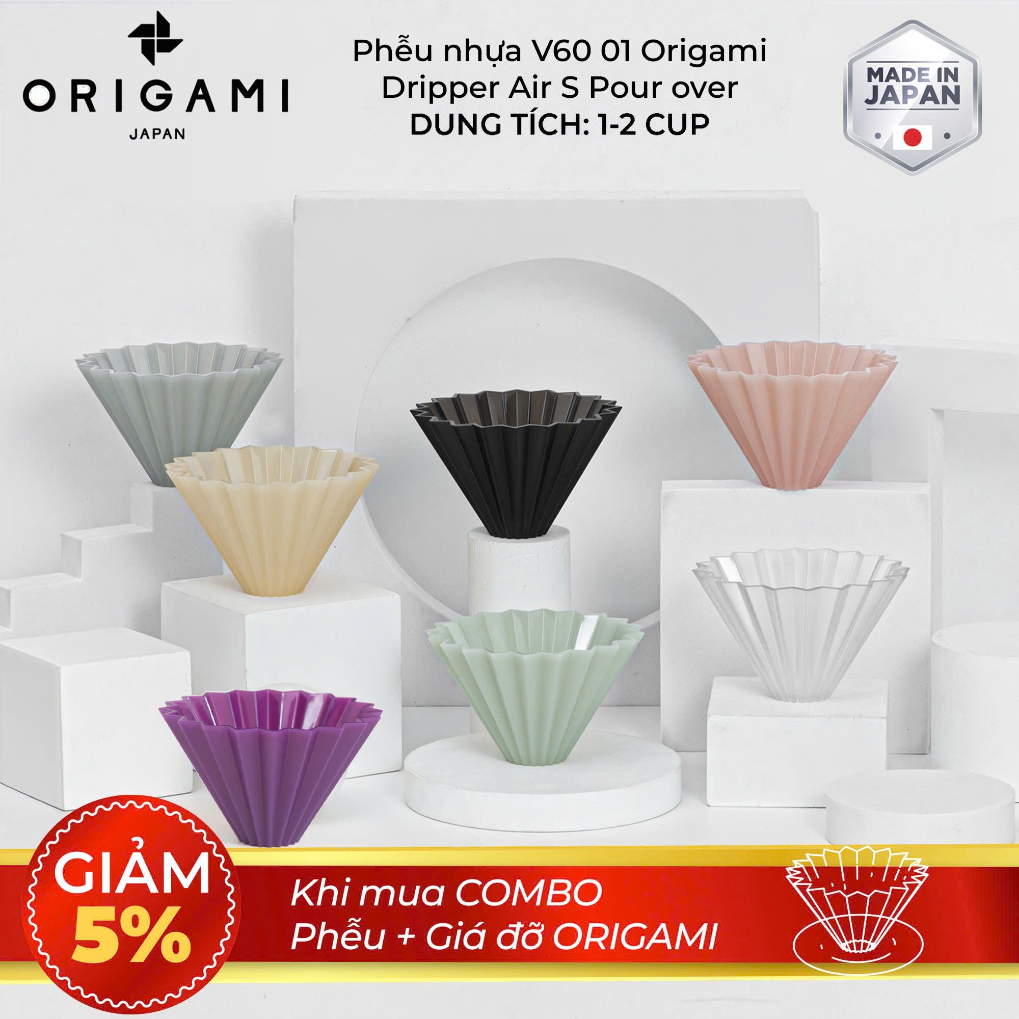 Phễu nhựa v60 01 origami dripper air s pour over
