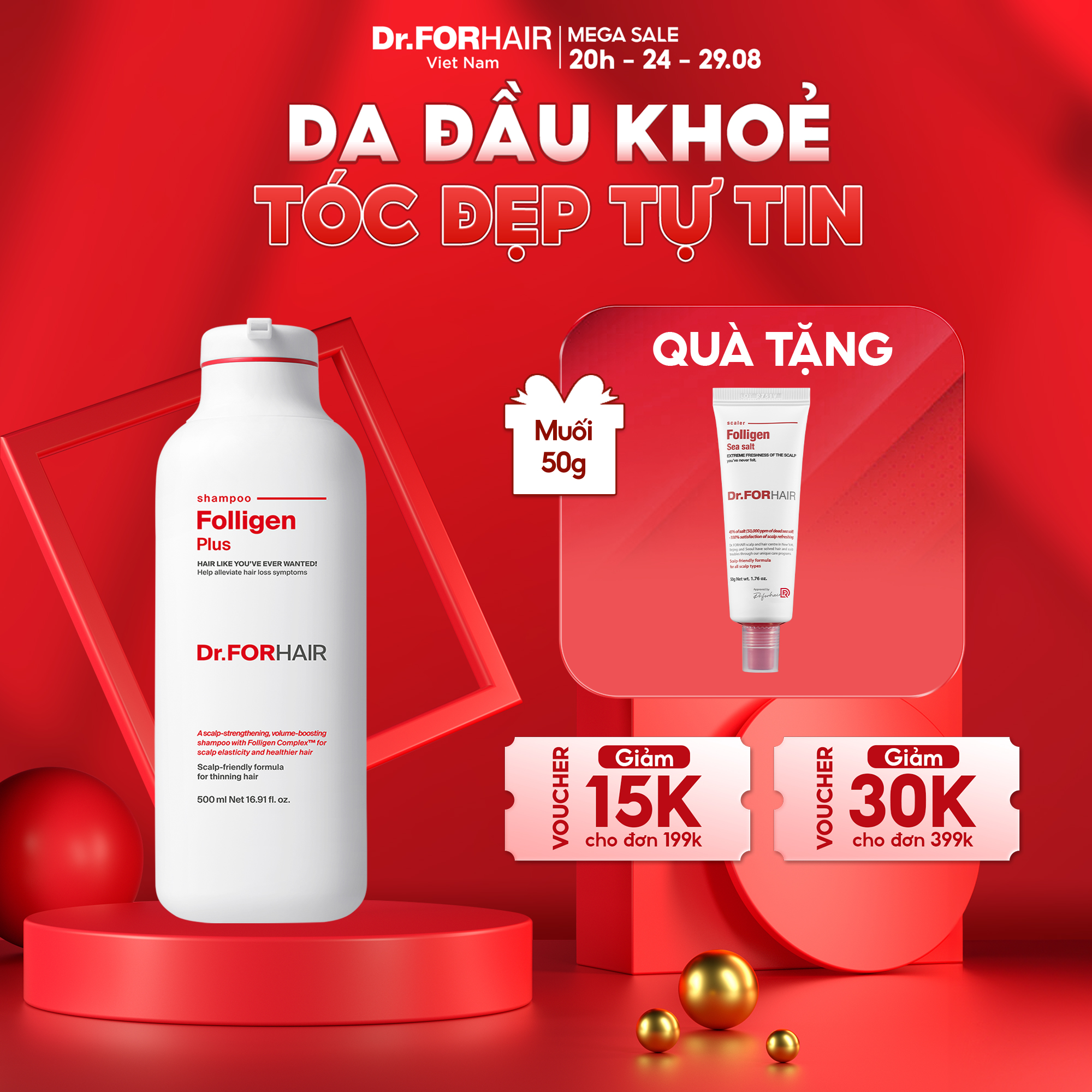 Dầu gội đầu ngăn ngừa rụng tóc sạch gàu, kích thích mọc tóc Dr.ForHair Folligen Plus Shampoo 500ml