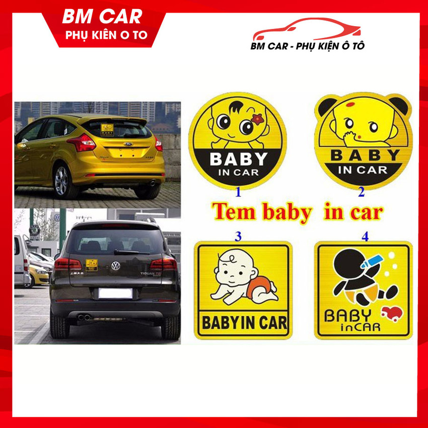 Tem Baby in Car bền chặt đáng yêu đủ 2 loại hình tròn và hình vuông- Miếng dán ô tô