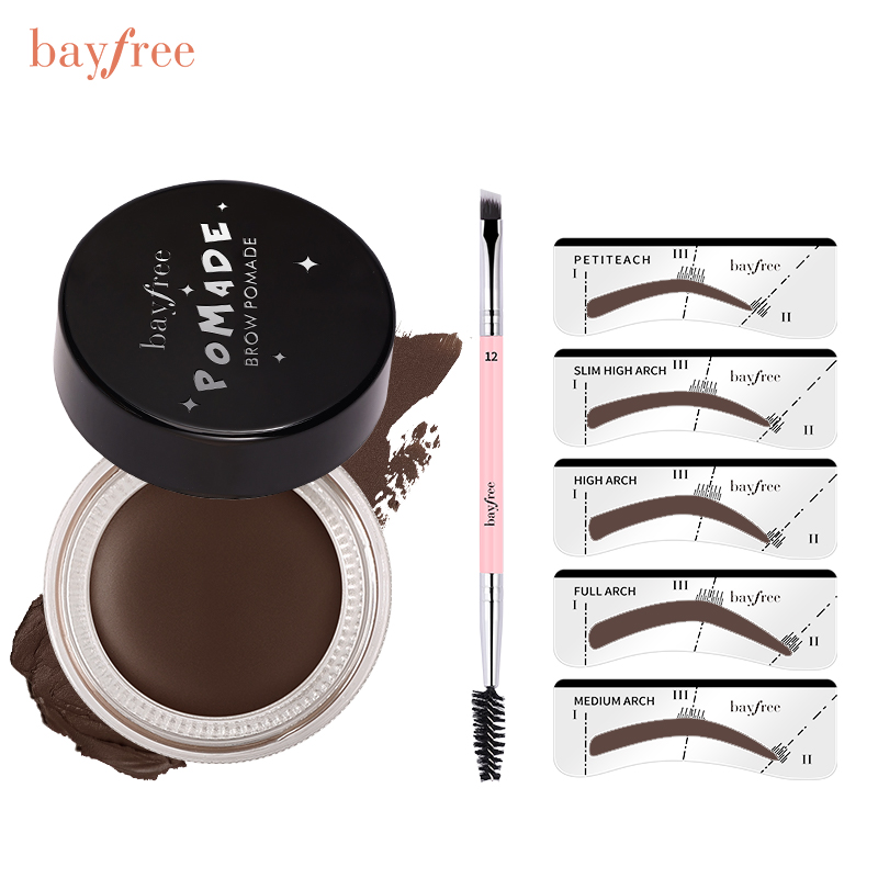 Bayfree Pomade Brow Kit Long-lasting Waterproof Create 3D Eyebrow Quickly With 5 Stencils Easy To Use