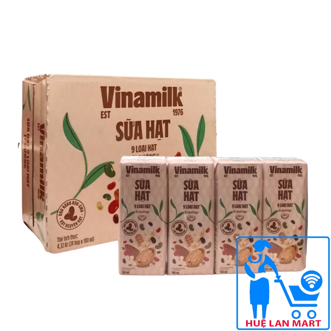 Sữa Hạt Vinamilk 9 Loại Hạt Ít Đường Thùng 24 Hộp x 180ml