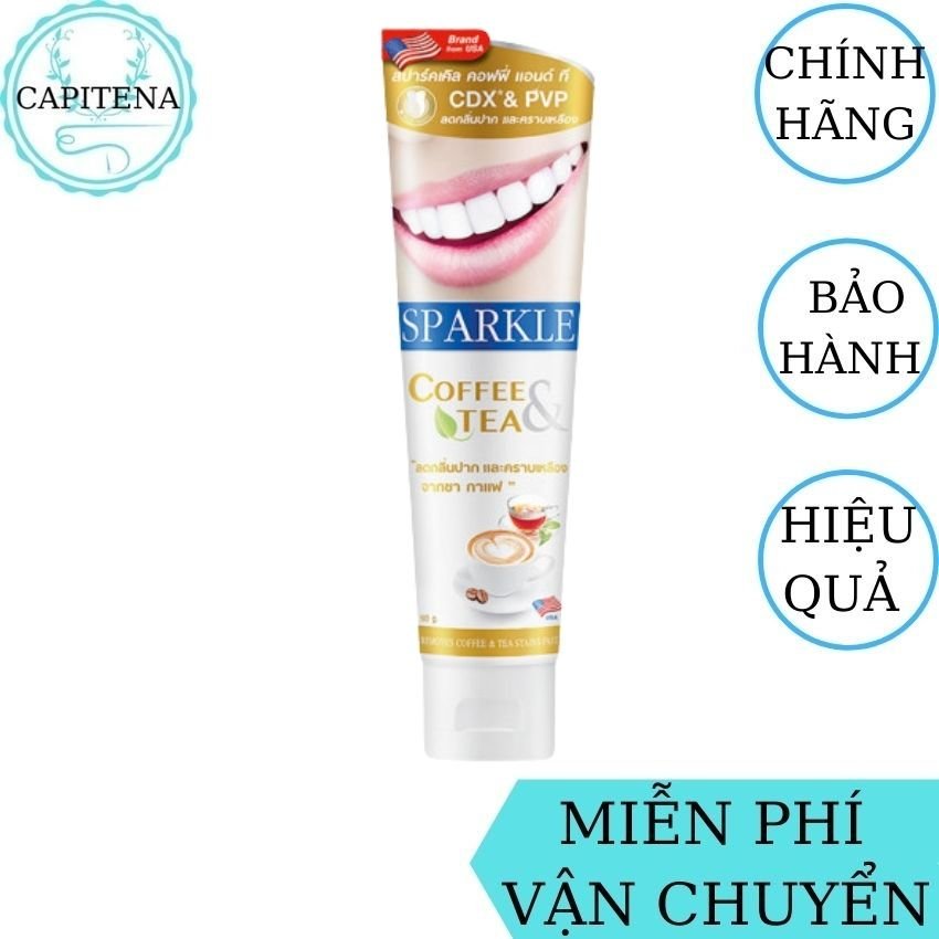 [FreeShip] Kem Đánh Răng Sparkle Thái Lan CAPITENA tẩy sạch các vết ố vàng do coffee, thuốc lá giúp răng trắng sáng, hơi thở thơm mát, diệt sạch vi khuẩn-90g (Coffee&Tea)