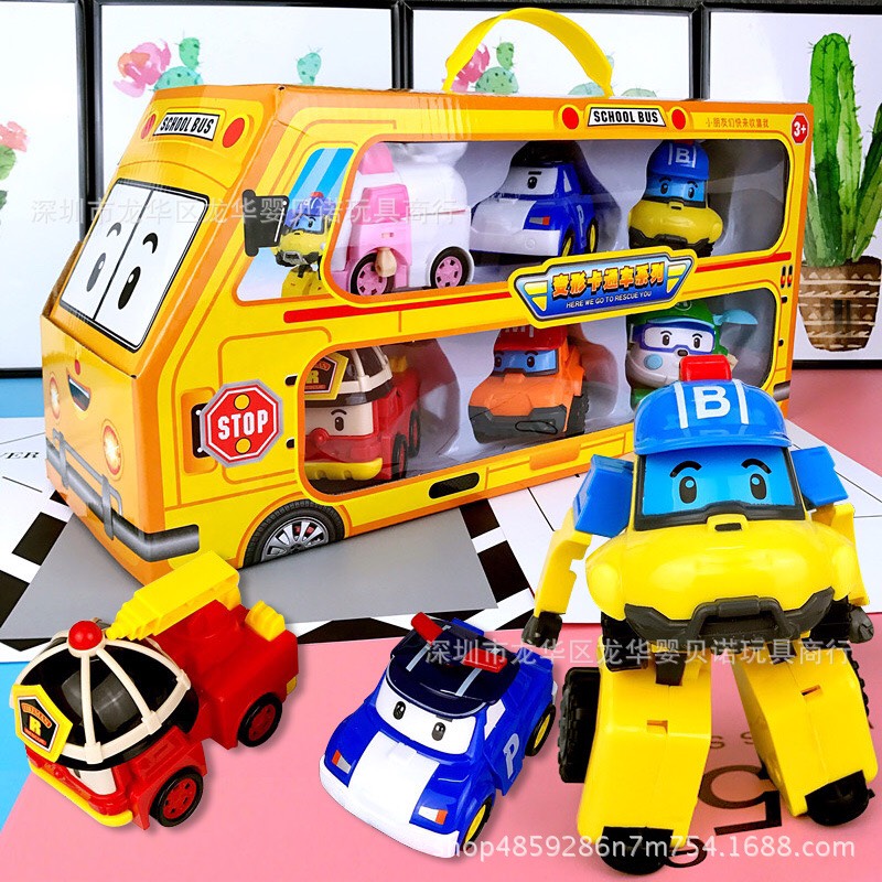 Hộp lớn 6 xe Poli biến hình dễ thương - Hoạt hình Poli và những người bạn - Smart Baby