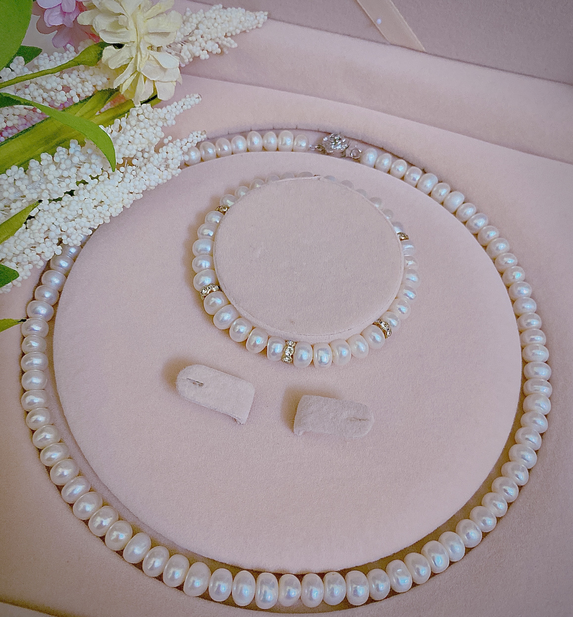 Bộ ngọc trai thật tự nhiên nước ngọt hạt bắp bóng đẹp - TRANG SỨC BẠC VÀ TRAI gian hàng chính hãng cam kết trai thật