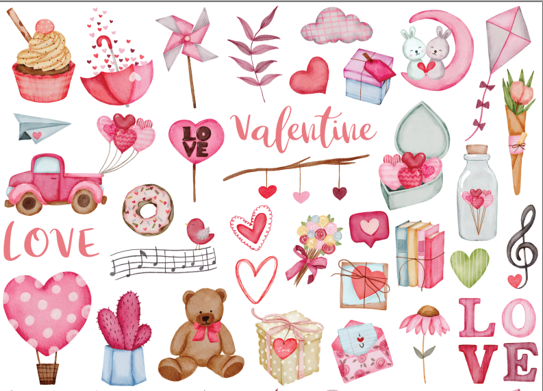 Sticker dán valentine trang trí sổ tay, Sticker die cut scrapbook, 8/3