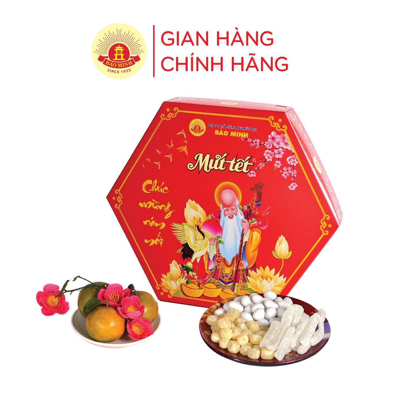 Mứt Tết thập cẩm hộp lục giác Bảo Minh 200g