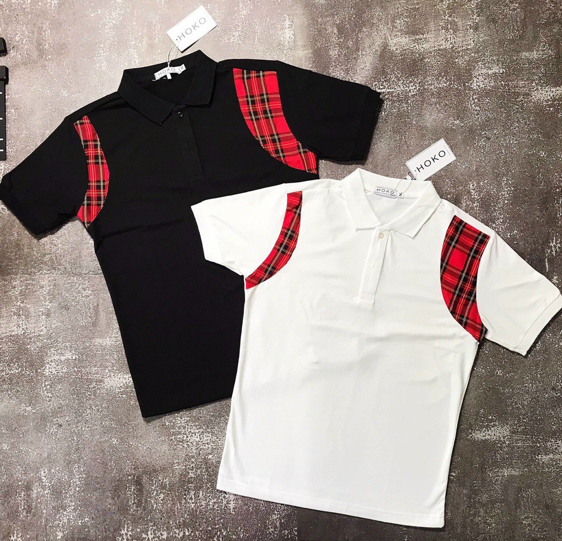 Áo thun nam cổ bẻ phối họa tiết vai chất cotton dày dặn co giãn tốt mẫu mới hot trend