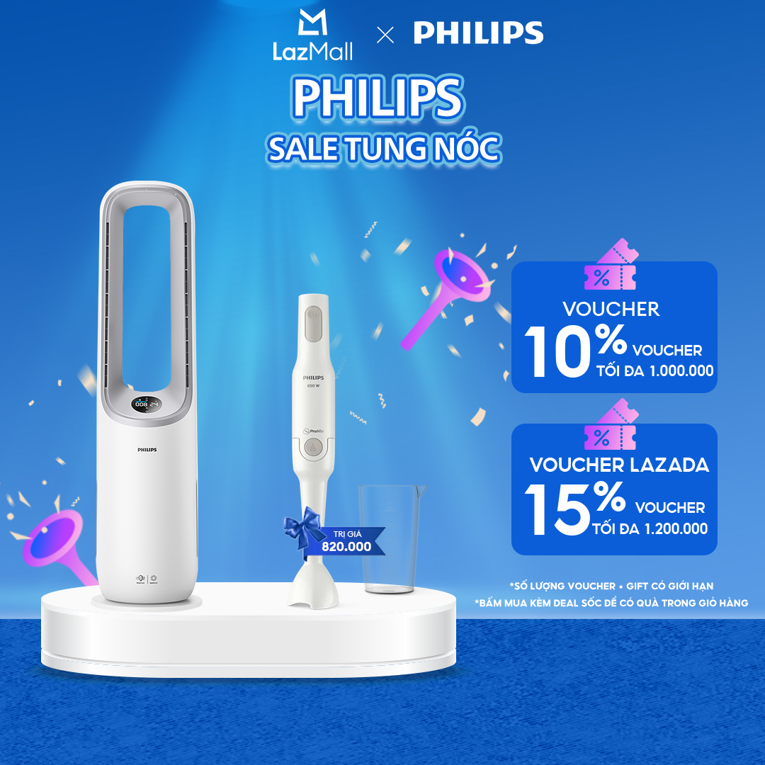 Máy Lọc Không Khí Và Quạt 2 Trong 1 Philips AMF765/30 - Lọc Không Khí Tới 70M2 - Tốc Độ Phân Phối Không Khí Sạch (Cadr) 270 M3/Giờ - Bộ Lọc Hepa  Than Hoạt Tính - Kết Nối