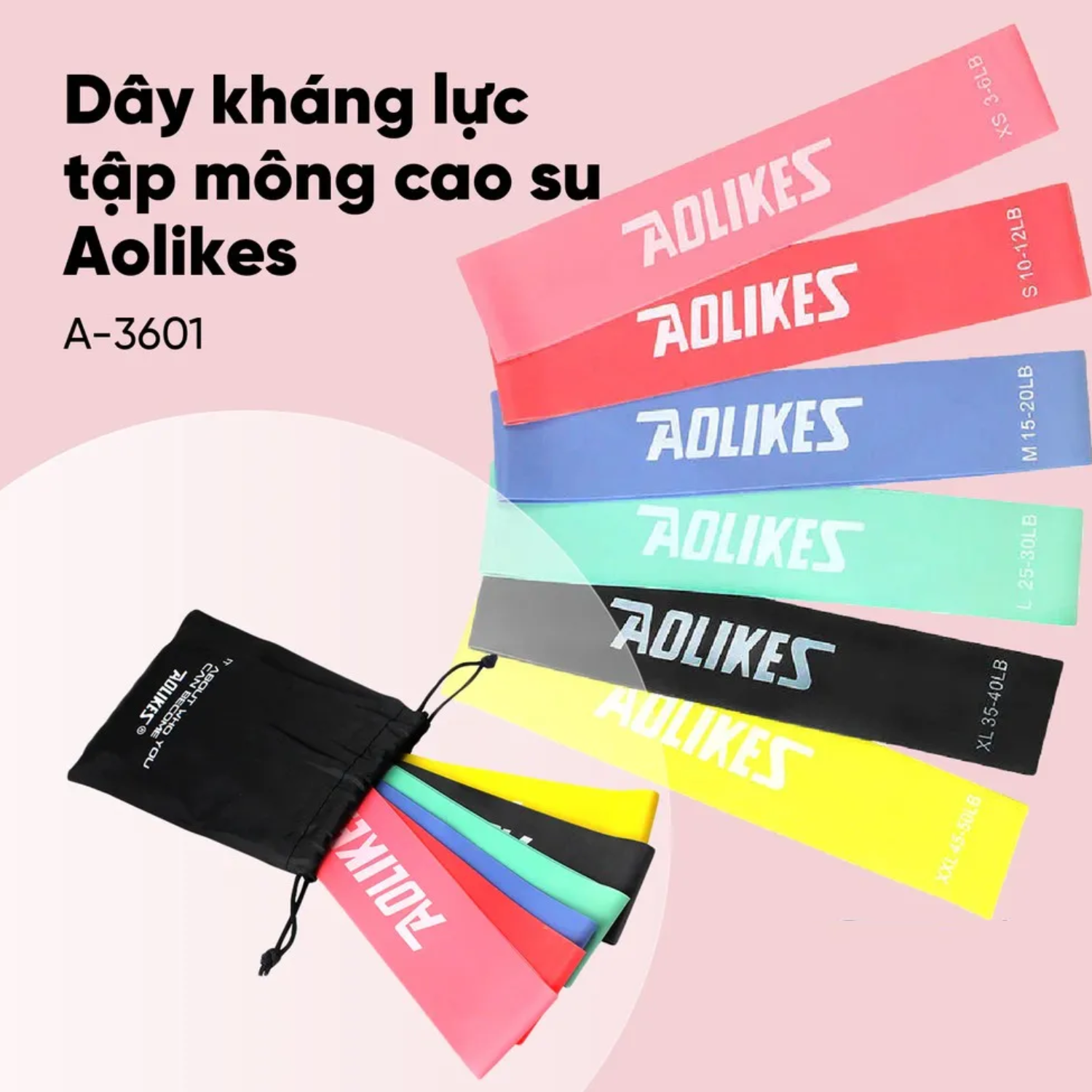 Bộ  dây miniband tập mông ,đùi, tập thể dục đàn hồi cao cấp Aolikes AL3601