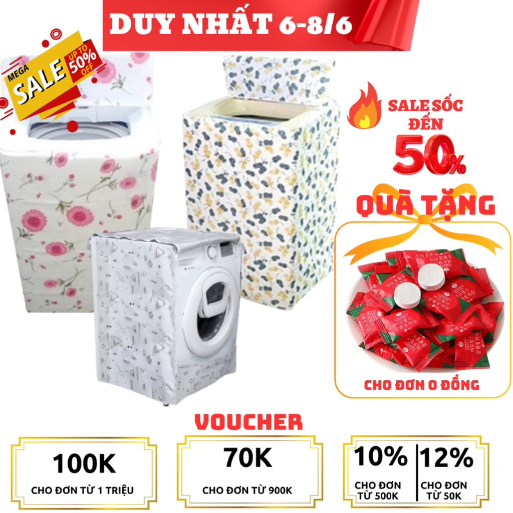 Bọc máy giặt chống thấm dưới 10kg LOẠI DÀY cho cửa đứng, cửa ngang