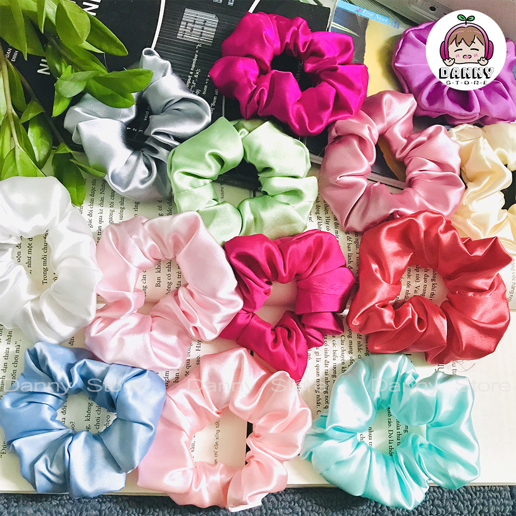 Dây buộc tóc Scrunchies phi bóng, Cột tóc Scrunchies nhiều màu xinh xắn