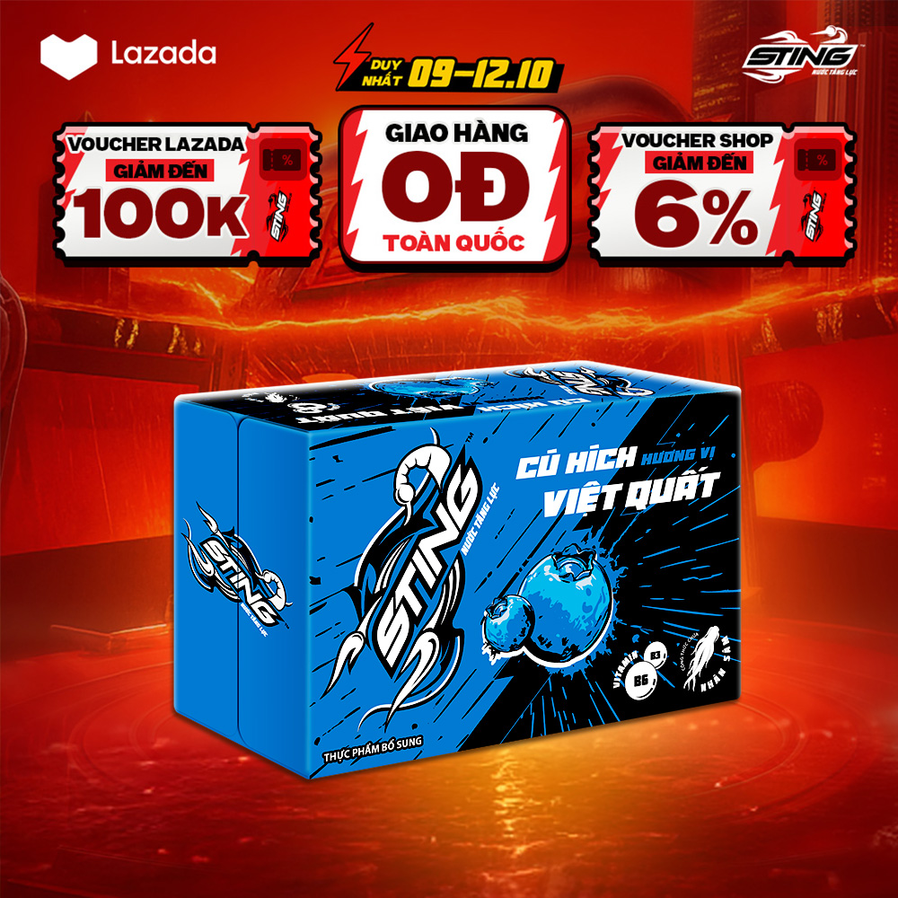 [SALE 10.10-VC ĐẾN 12%] Thùng 24 Lon Nước Tăng Lực Sting Xanh Việt Quất (320ml/lon)
