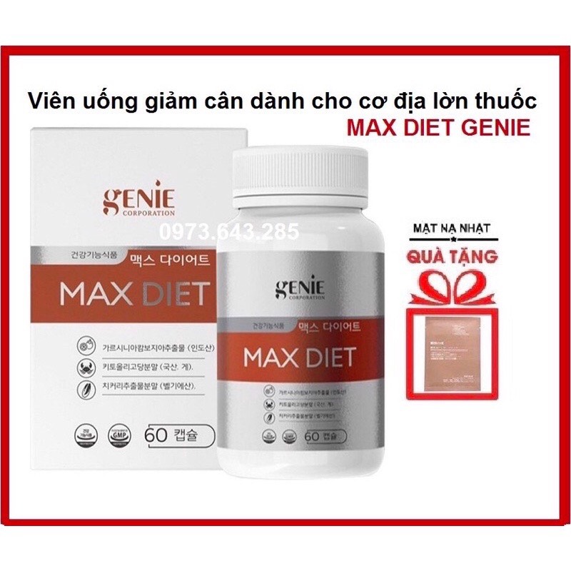 Viên uống giảm cân max diet genie hàn quốc - hộp 60v
