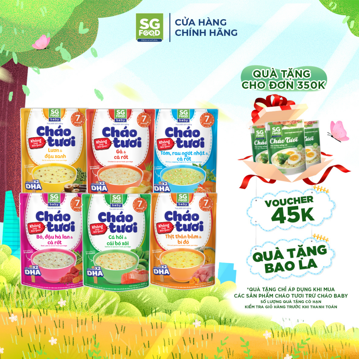 Lốc 61 - Combo 6 Cháo Tươi Baby Sài Gòn Food 240G (Gà, Thịt Bằm, Bò, Tôm, Lươn, Cá Hồi)