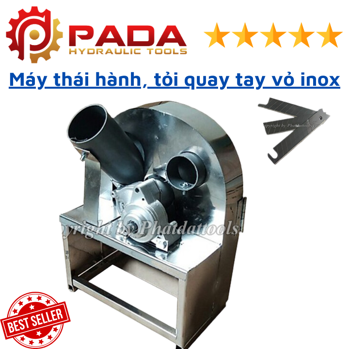 Máy thái hành, tỏi quay tay vỏ inox 304 cao cấp - Tặng bộ 3 lưỡi dao thay thế - Hàng chính hãng - Chất lượng