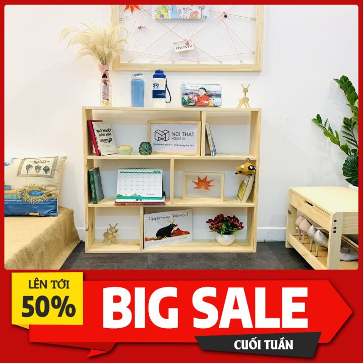 Giá sách treo tường kích thước 90x90cm, chất liệu gỗ thông cao cấp
