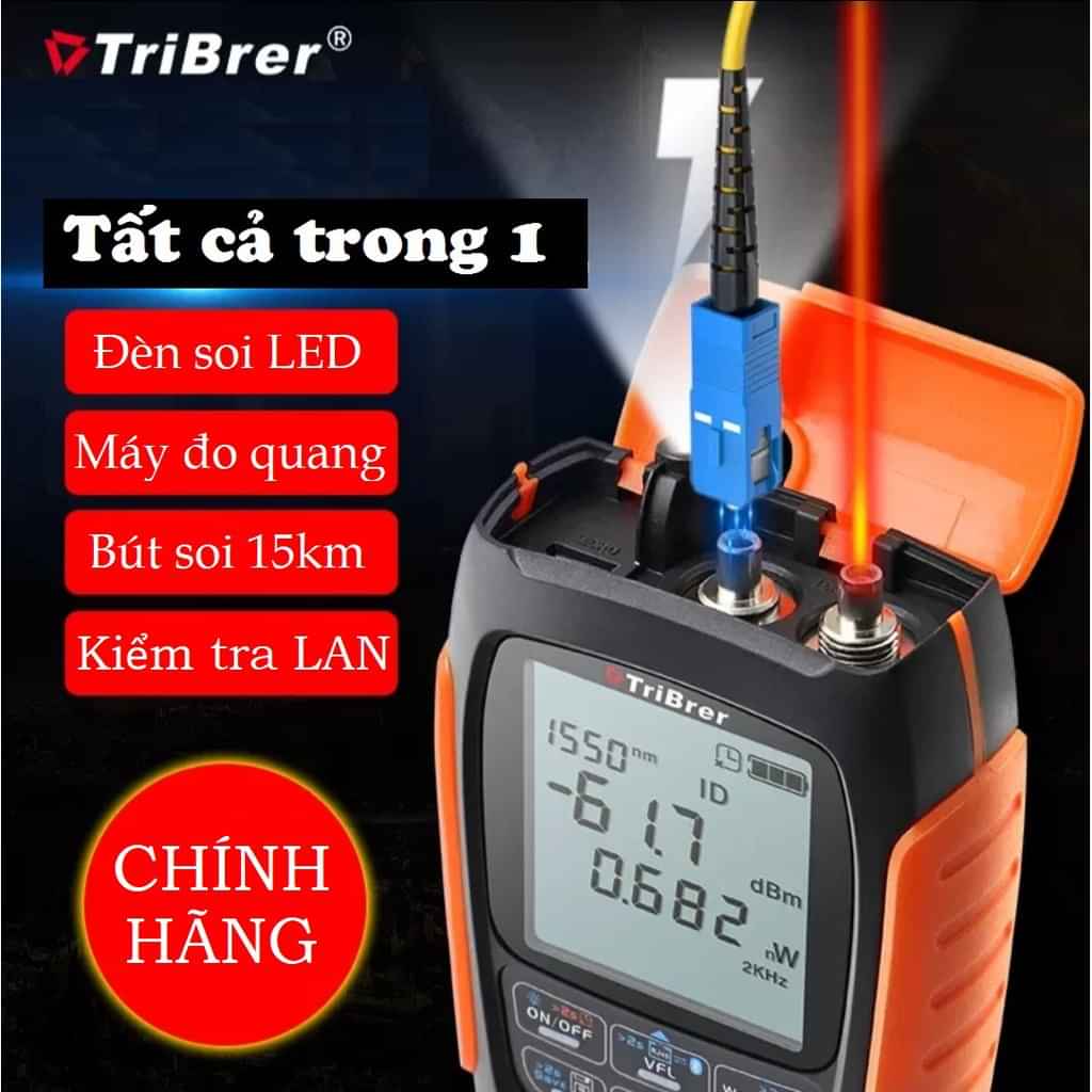 Máy đo công suất mini kèm soi 15km có hỗ trợ sạc cáp quang ftth