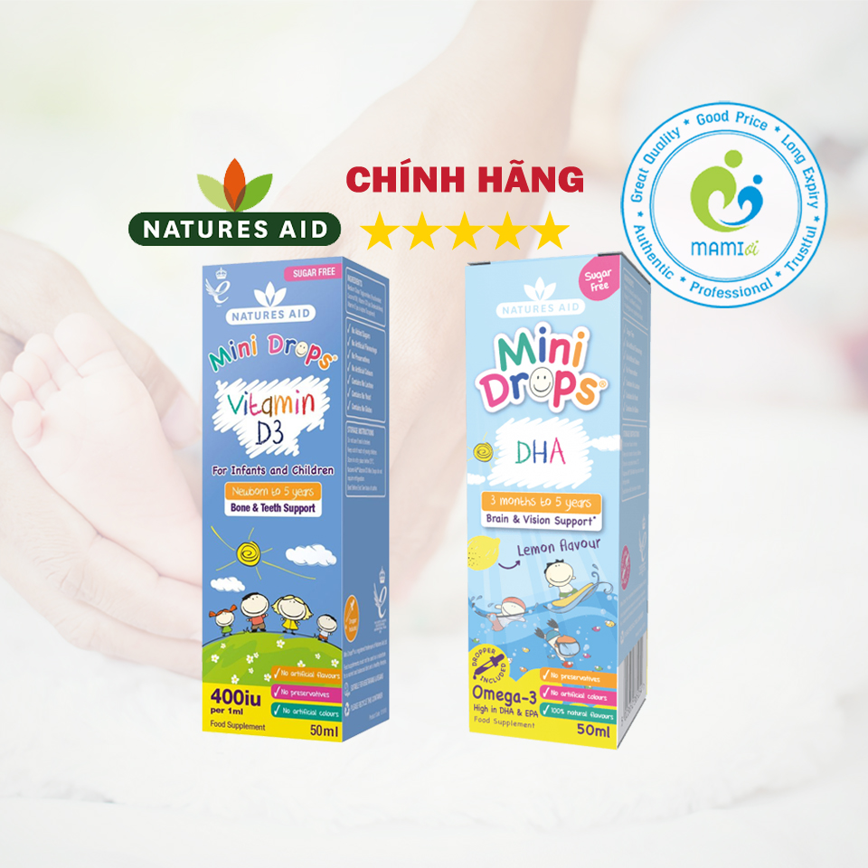 Vitamin DHA (50ml dạng giọt) bổ sung omega 3 cho bé từ 3 tháng tuổi tới 5 tuổi Natures Aid DHA Drops, UK