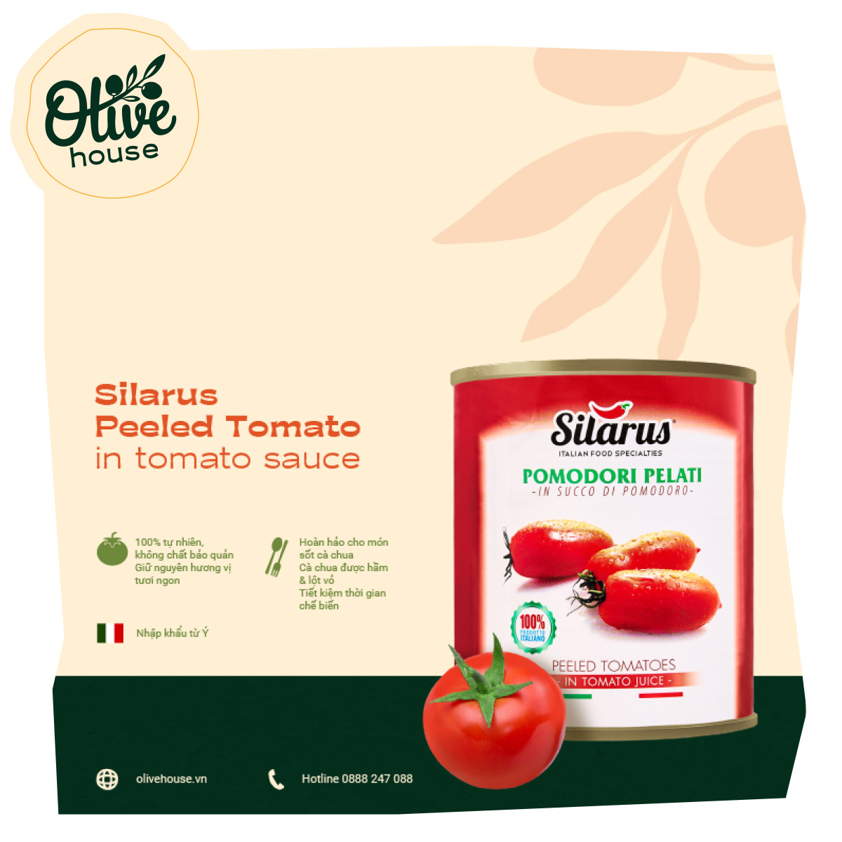 Cà chua lột vỏ đóng lon Thương hiệu Silarus nhập khẩu từ Ý