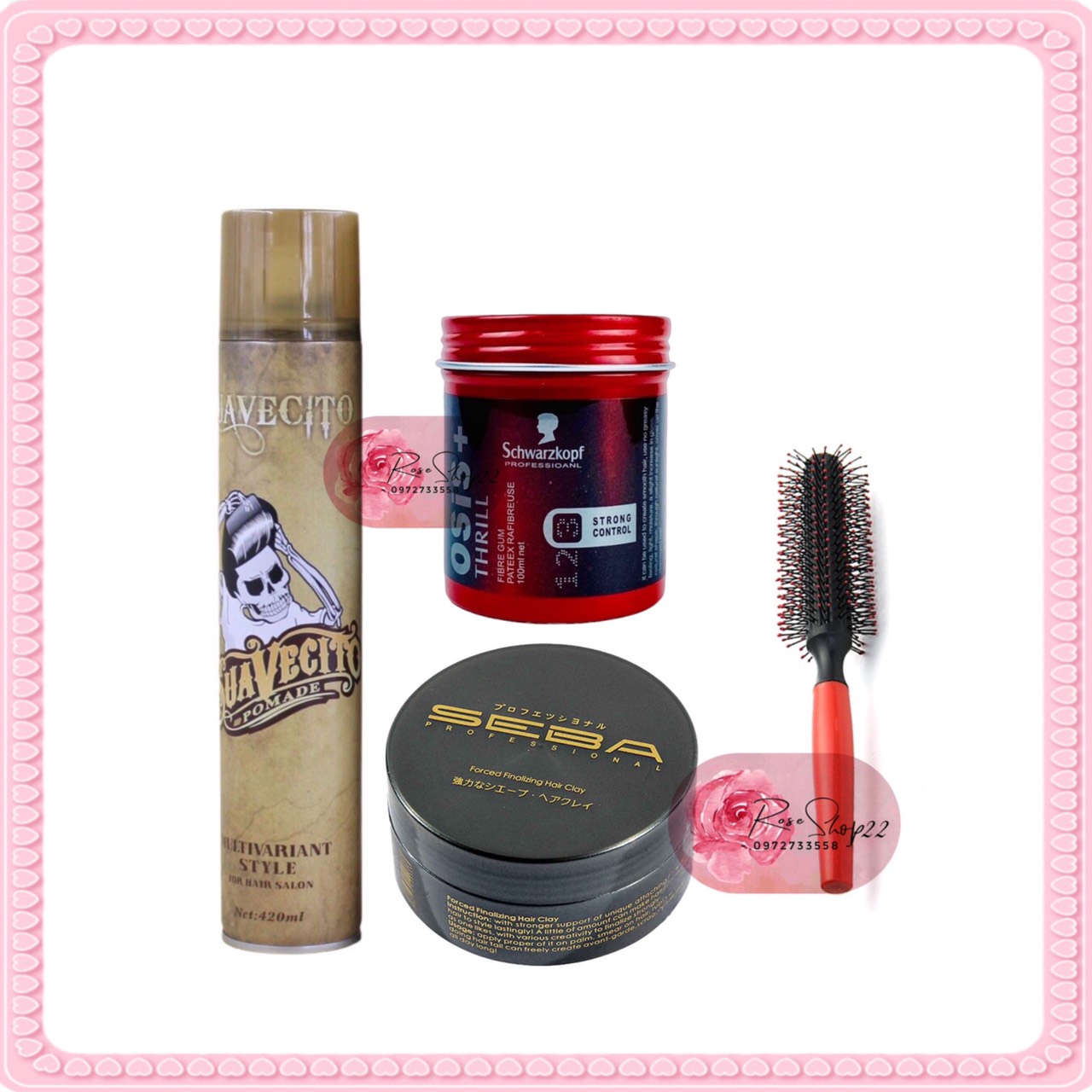 Combo sáp vuốt tóc Seba + Osis + gôm xịt tóc Suavecito + tặng lược tròn