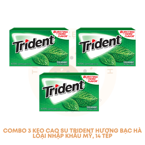 Combo 3 kẹo cao su không đường trident mỹ vị bạc hà - date t6/2022