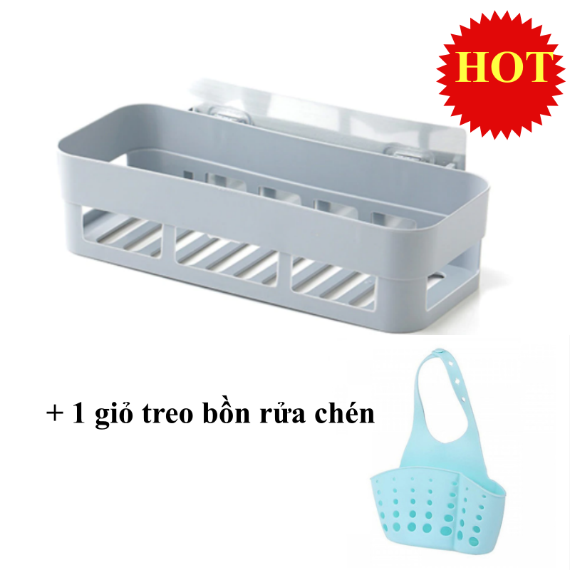 [HCM]Kệ nhựa dán tường nhà tắm phòng bếp + tặng 1 giỏ treo bồn rửa chén