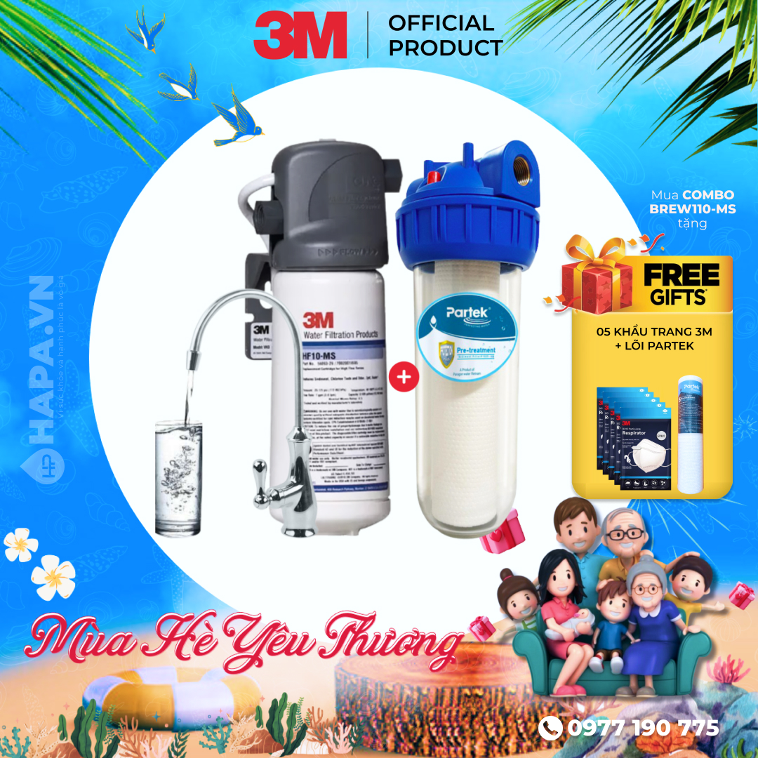 Máy lọc nước 3m brew110-ms hf10-ms chuẩn uống trực tiếp từ vòi - không dùng điện, nhập khẩu mỹ - hàng chính hãng 3m