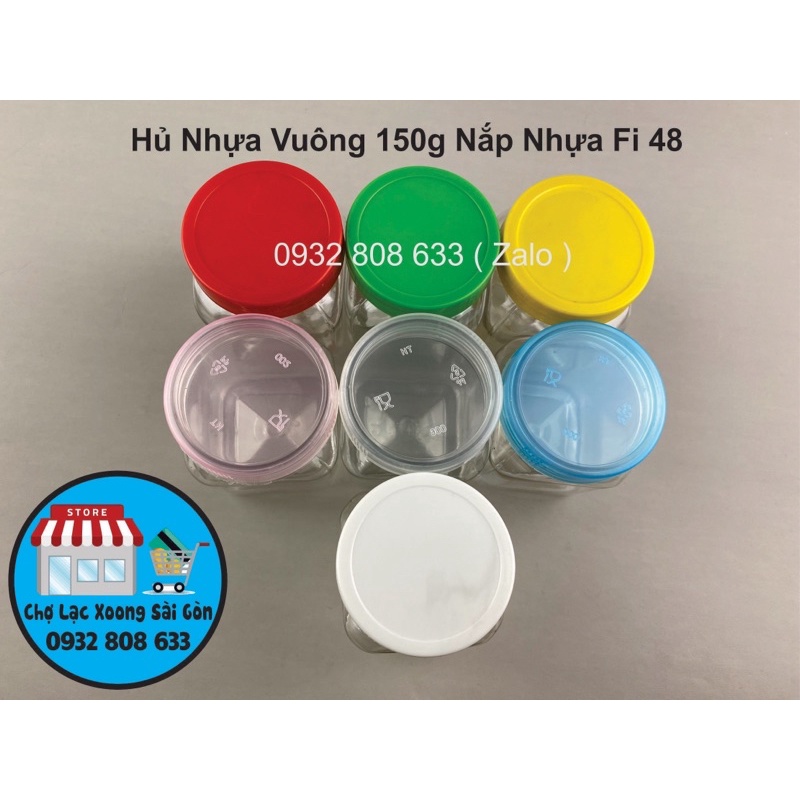 Hủ nhựa vuông 100g đựng gia vị nắp nhựa đủ màu fi 48