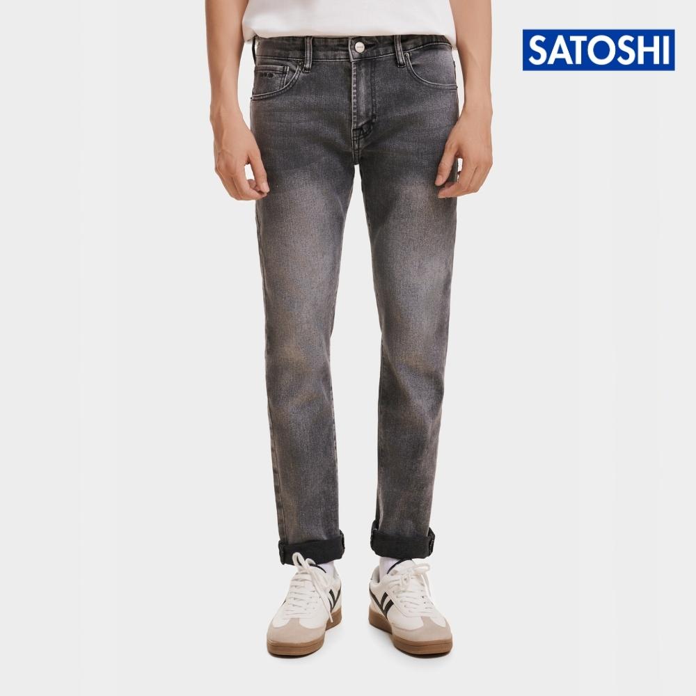 Quần jean nam Satoshi SAQJ34 xám trơn wash basic, form slimfit co giãn trẻ trung