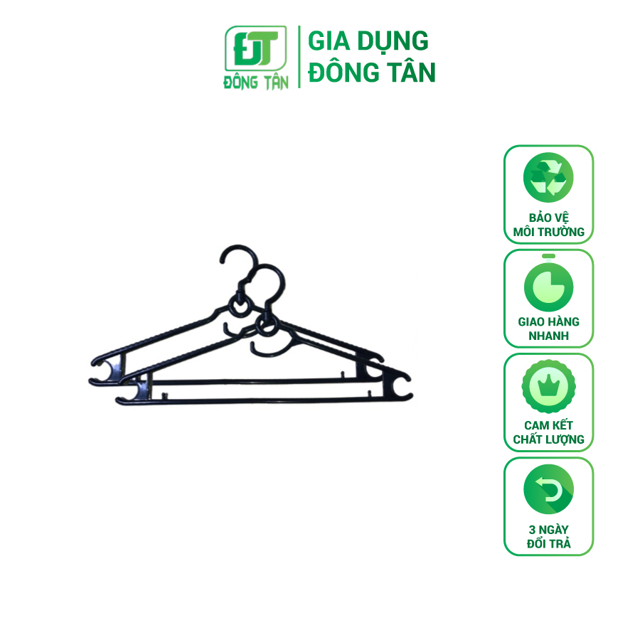 Combo 30 Chiếc Móc Áo Nhựa Màu Đen ĐÔNG TÂN Cổ Xoay Dẻo Bền