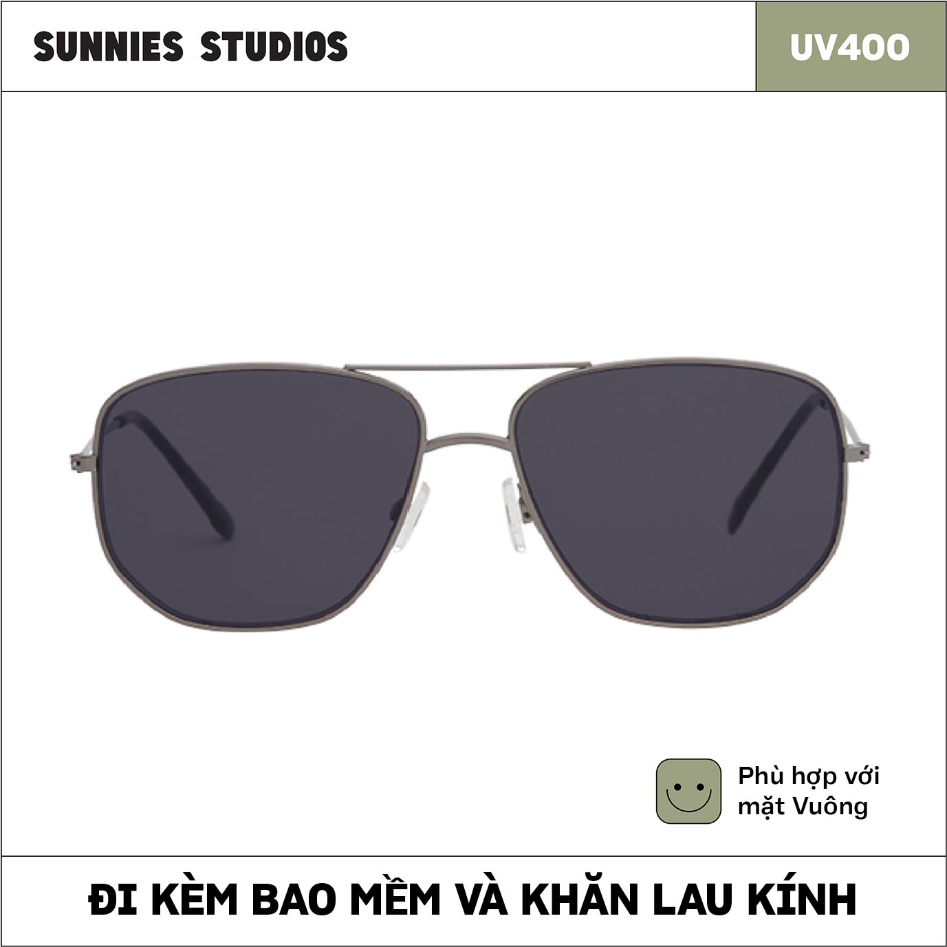 Kính mát Sunnies Studios Gọng Phi Công Dom in Gunmetal