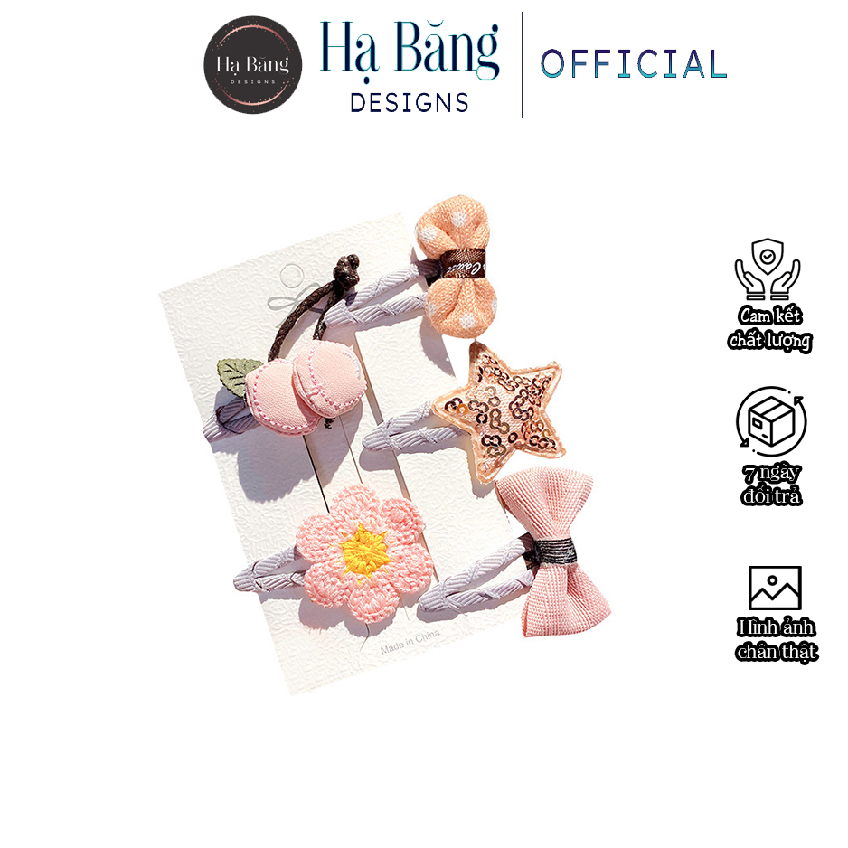 Kẹp tóc bé gái nhiều màu nhiều mẫu Hạ Băng Designs set 5 chiếc xinh xắn đáng yêu