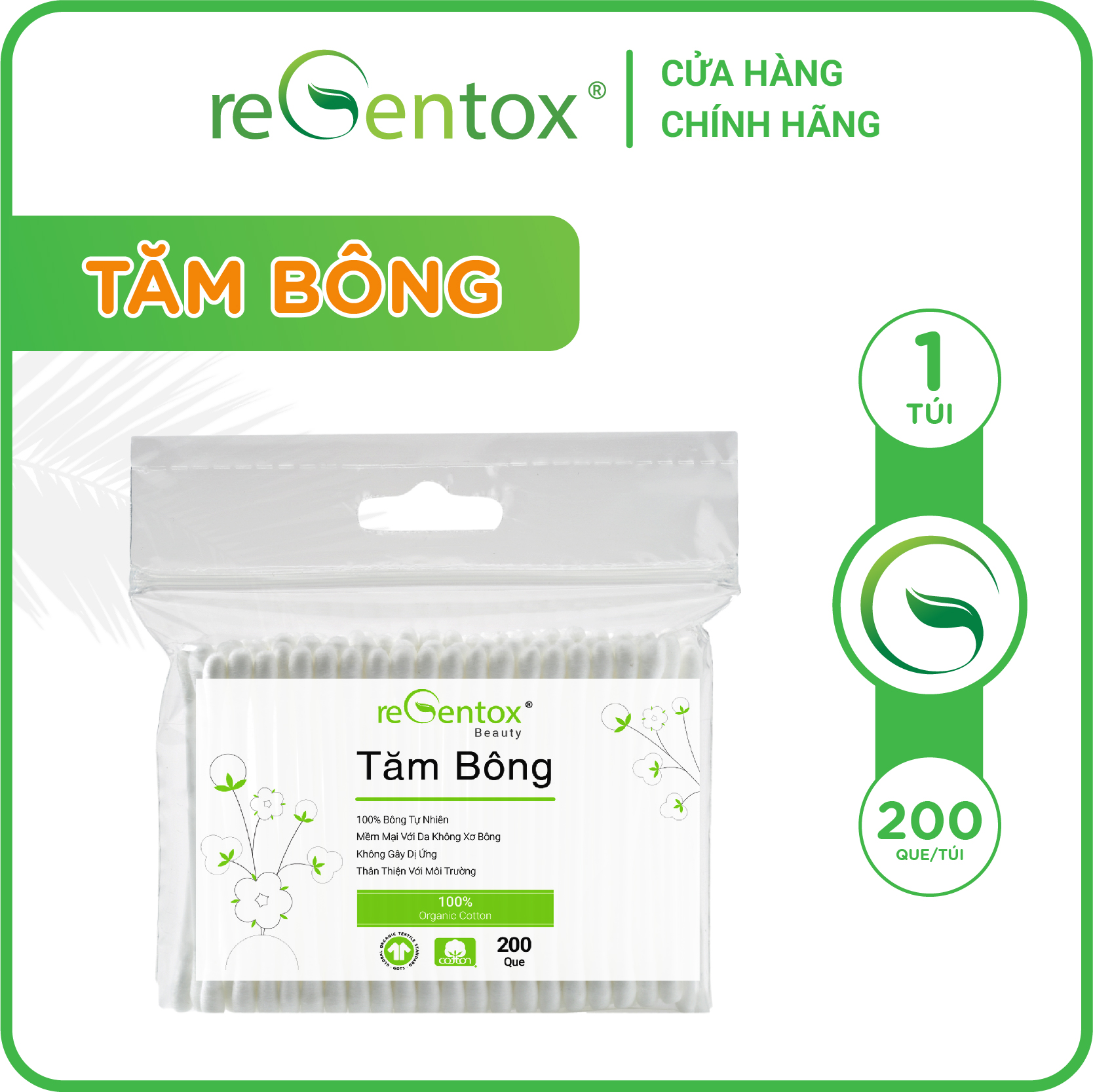 Tăm bông regentox túi zipper 200 que/túi