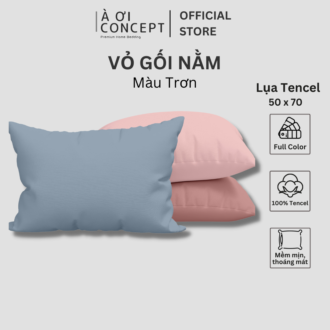 Vỏ Gối Nằm Lụa Tencel 60s Cao Cấp À Ơi Concept Màu Trơn Size 50x70 cm