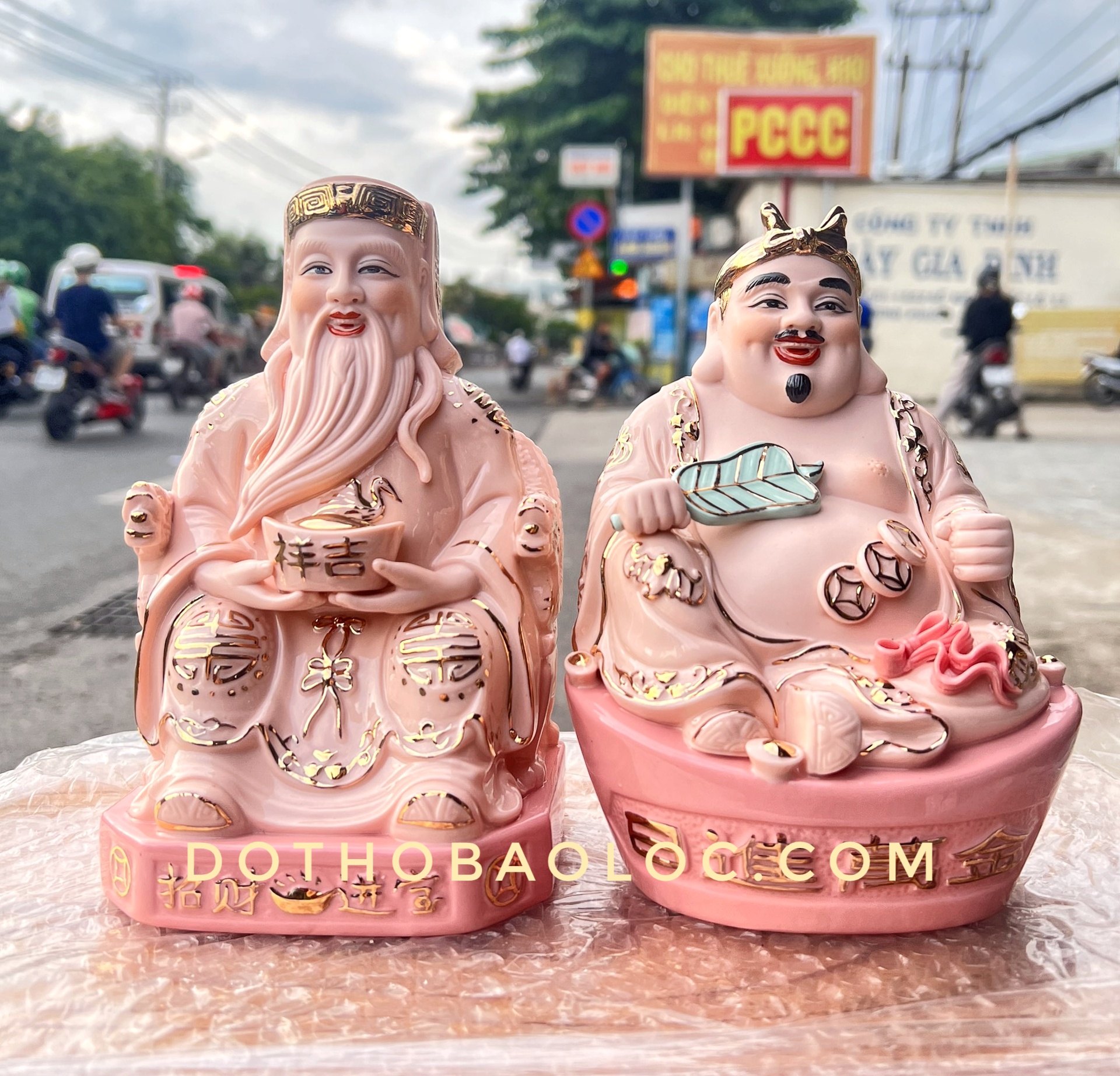 Cặp tượng thần tài ông địa sứ Cao cấp Cao 18cm – Màu Đỏ
