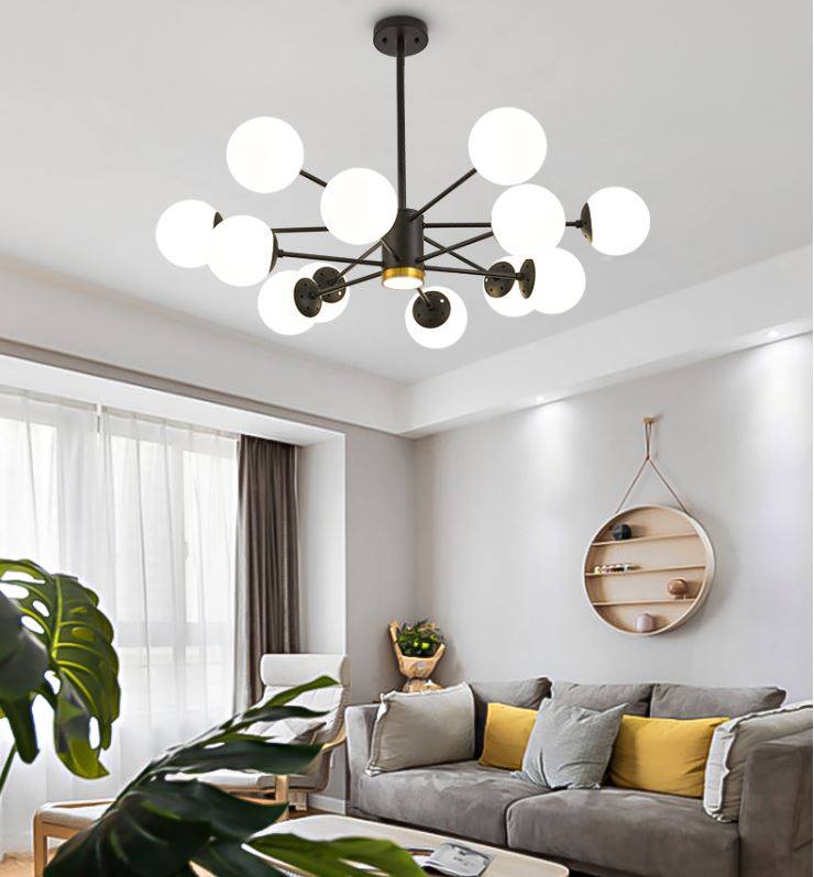Đèn chùm PIROY 12 bóng cao cấp trang trí nhà cửa hiện đại, sang trọng - Kèm bóng LED chuyên dụng.
