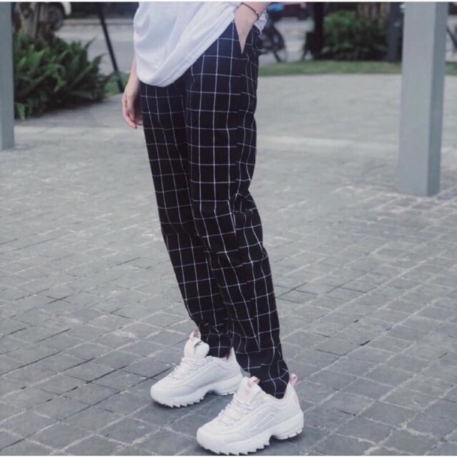 Quần sọc caro đen ❤️/nam nữ unisex/freeship 99k ❤️