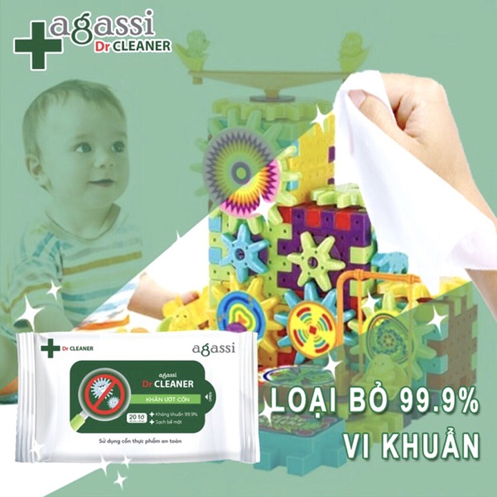 Khăn ướt có cồn agassi dr.cleaner 20 tờ diệt khuẩn 99,9%