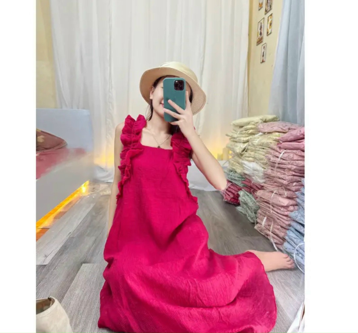 Đầm bầu váy bầu công sở dáng xuông chữ xếp tầng thiết kế xinh xắn dễ thương