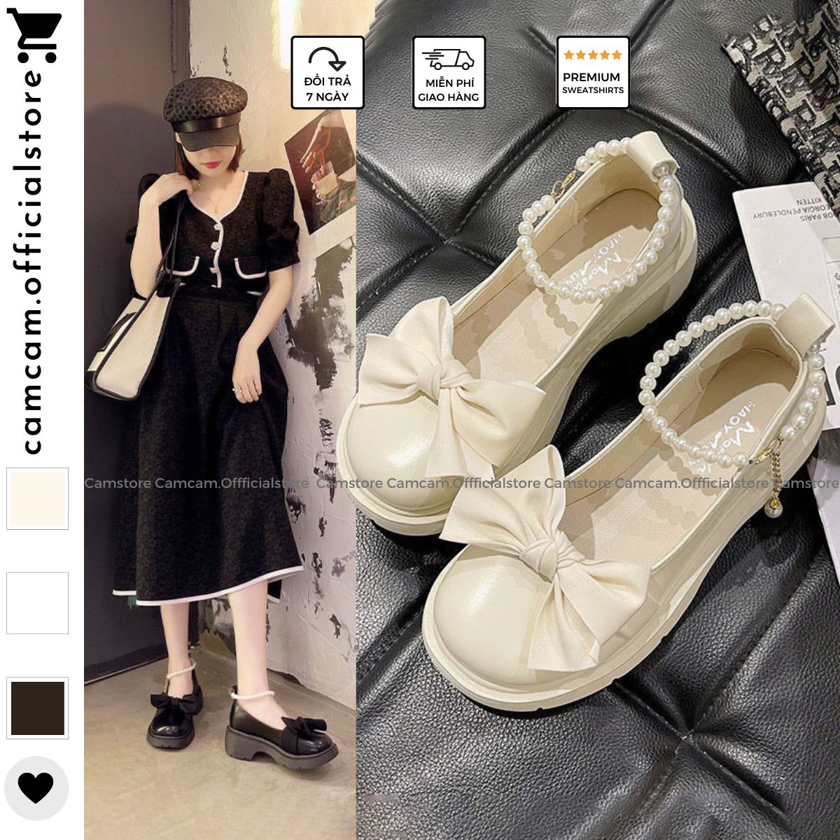 Giày Lolita Nữ Quai Ngọc Mũi Nơ Siêu Xinh - ℂ𝔸𝕄𝕊𝕋𝕆ℝ𝔼